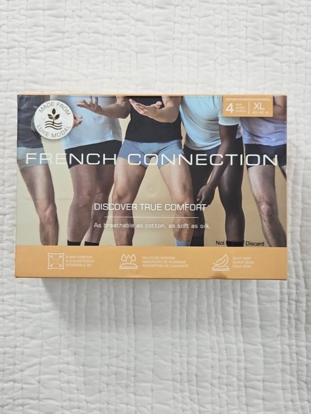 French Connection 4-Pack Boxer Briefs Men's XL (40-42) Black Modal NIB 5" Inseam